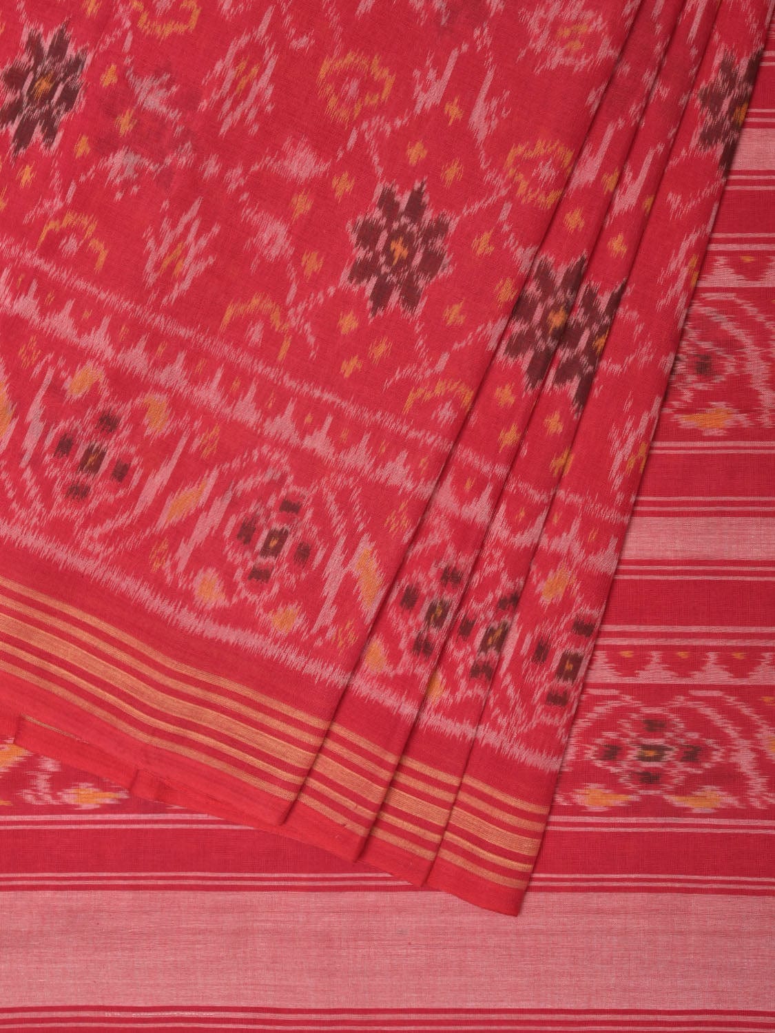 Red Ikat Cotton Handloom Saree with Circle Design i0816
