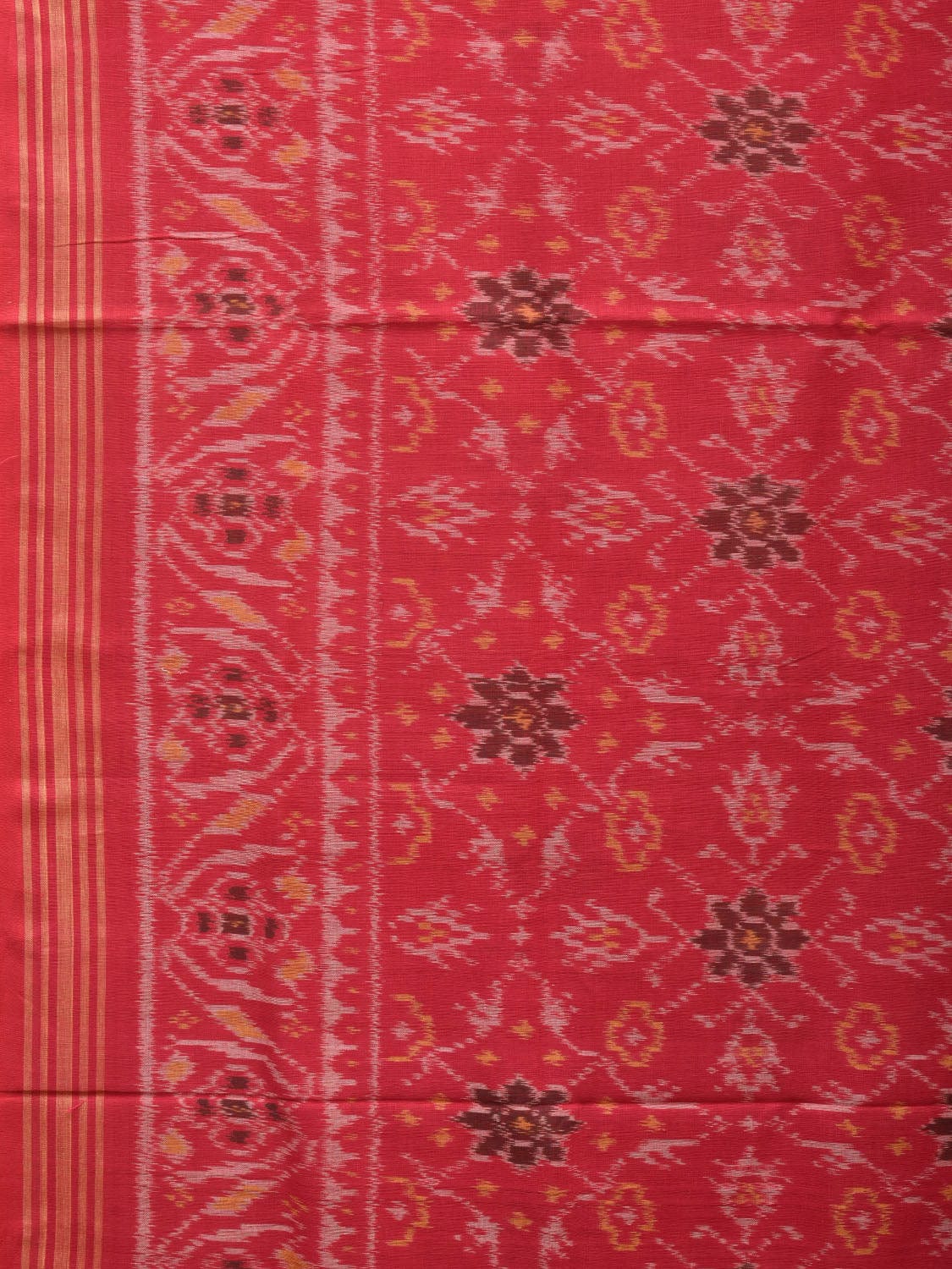 Red Ikat Cotton Handloom Saree with Circle Design i0816