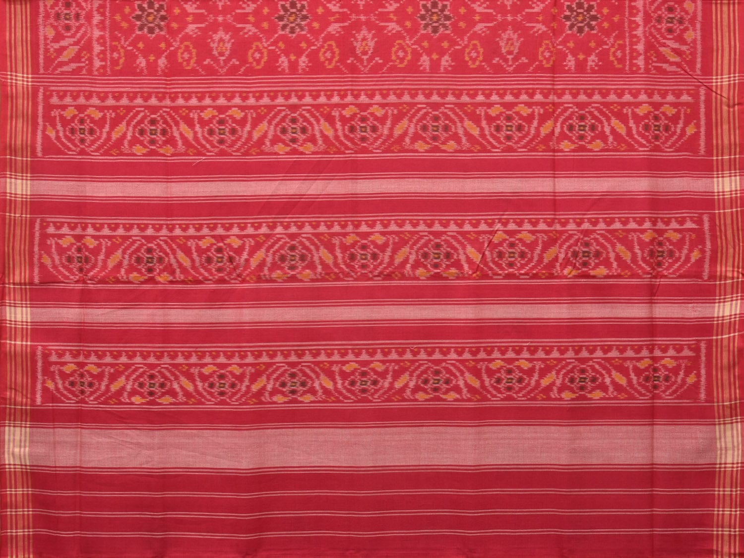 Red Ikat Cotton Handloom Saree with Circle Design i0816