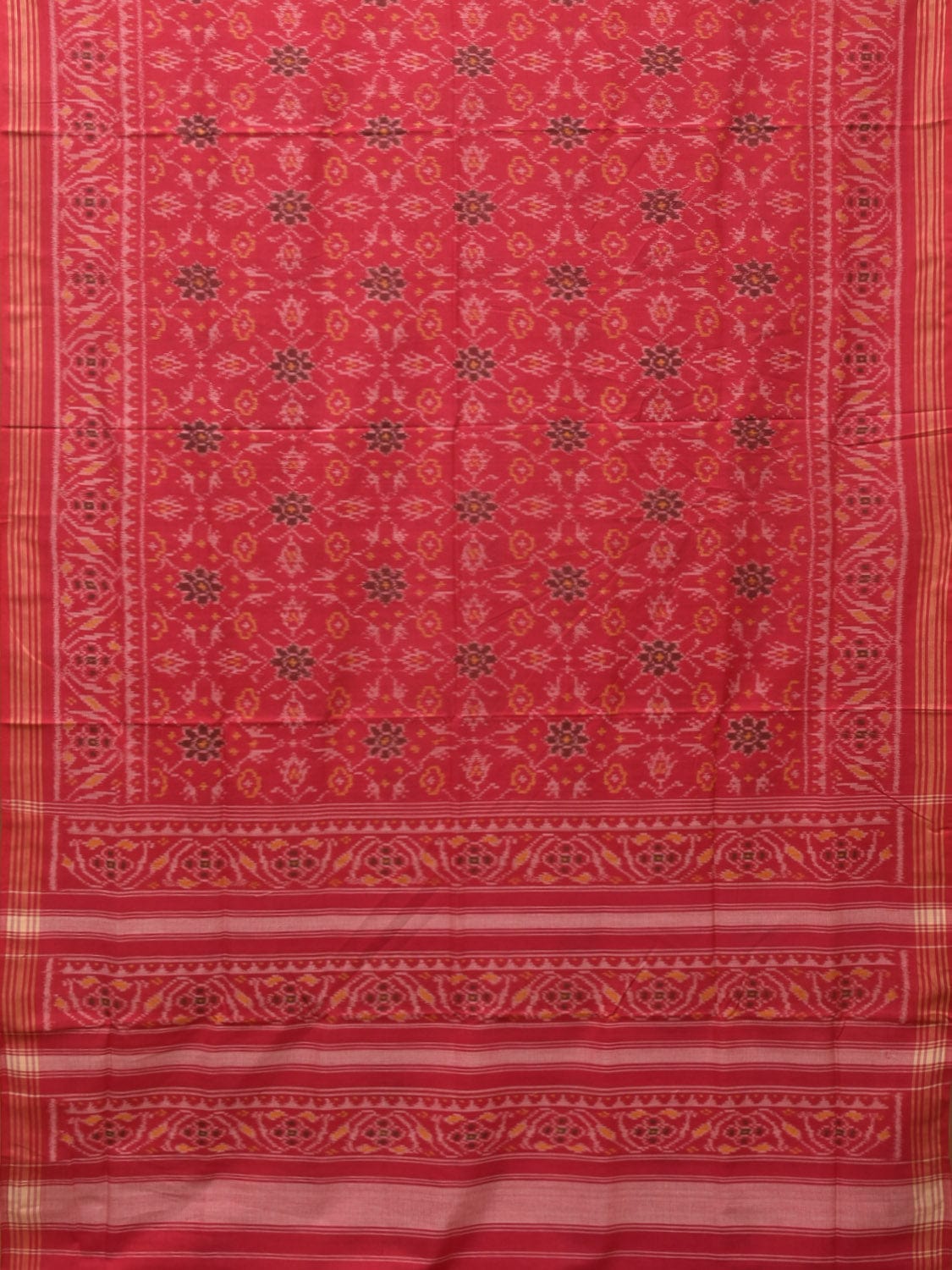 Red Ikat Cotton Handloom Saree with Circle Design i0816