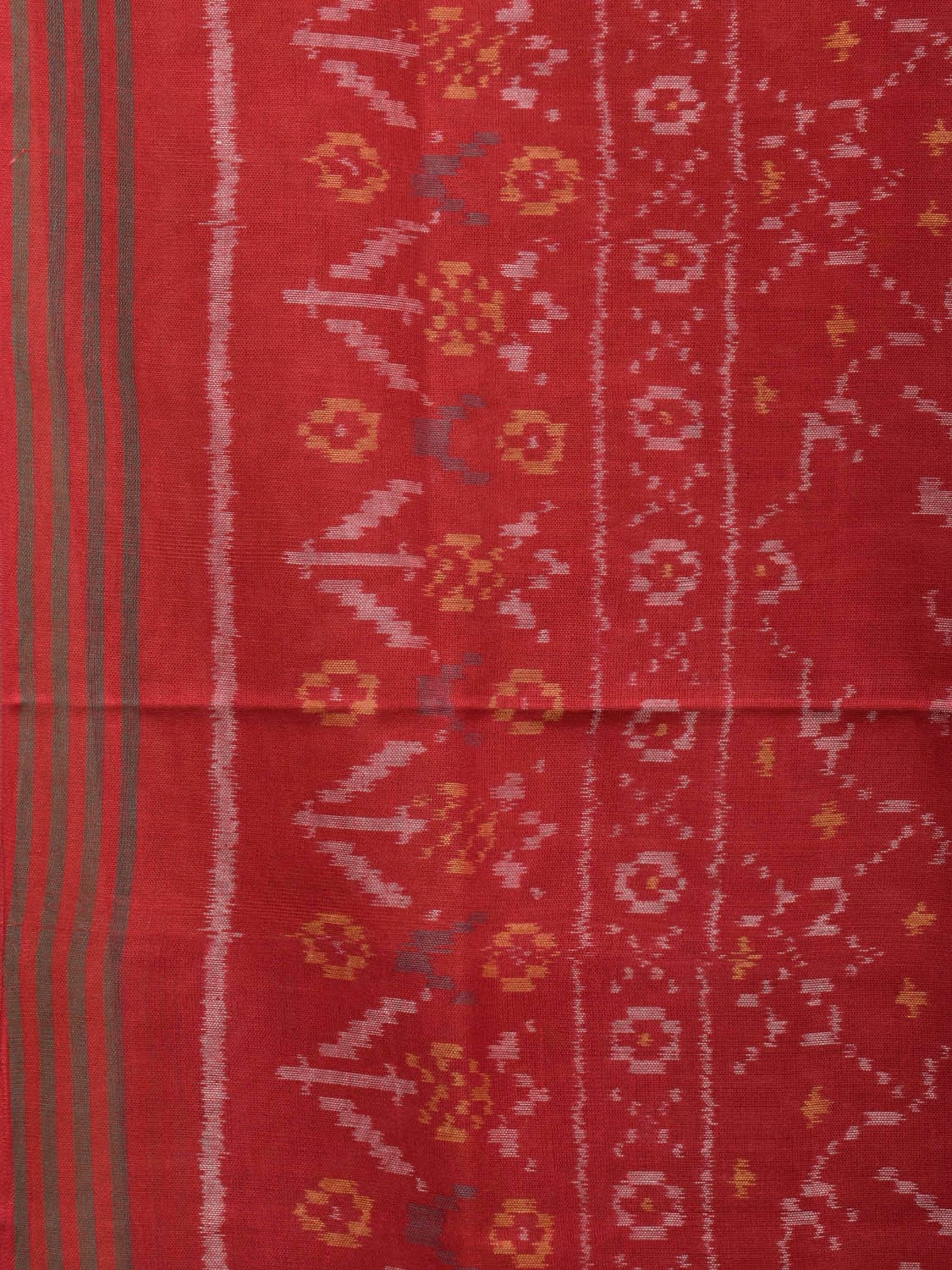 Red Ikat Cotton Handloom Saree with Elephants Design i0811