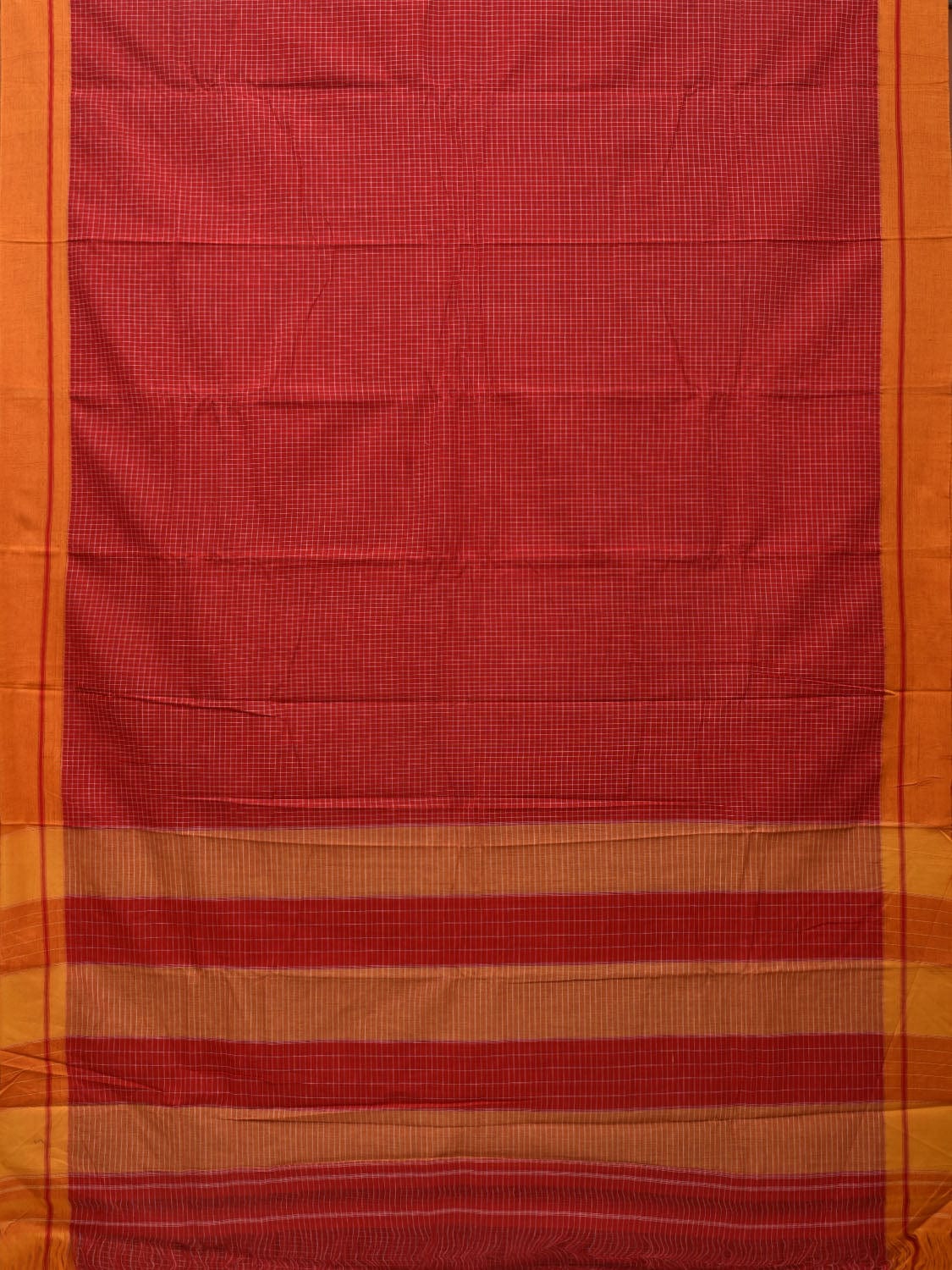 Red ilkal Cotton Handloom Saree with Checks Design No Blouse o0334