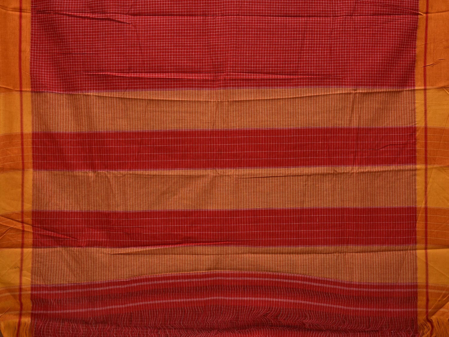 Red ilkal Cotton Handloom Saree with Checks Design No Blouse o0334