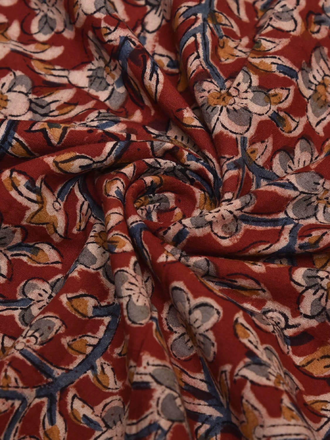 Red Kalamkari Block Print Cotton Blouse with Floral Design Length 1mt Width 44 Inches BL0131