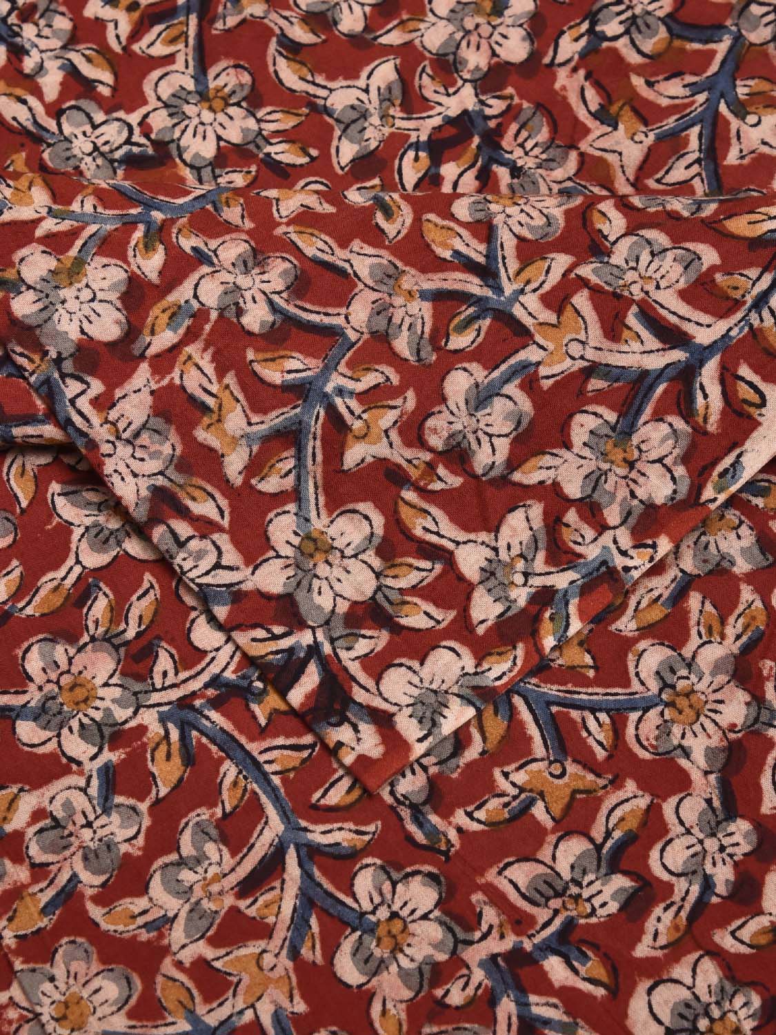 Red Kalamkari Block Print Cotton Blouse with Floral Design Length 1mt Width 44 Inches BL0131