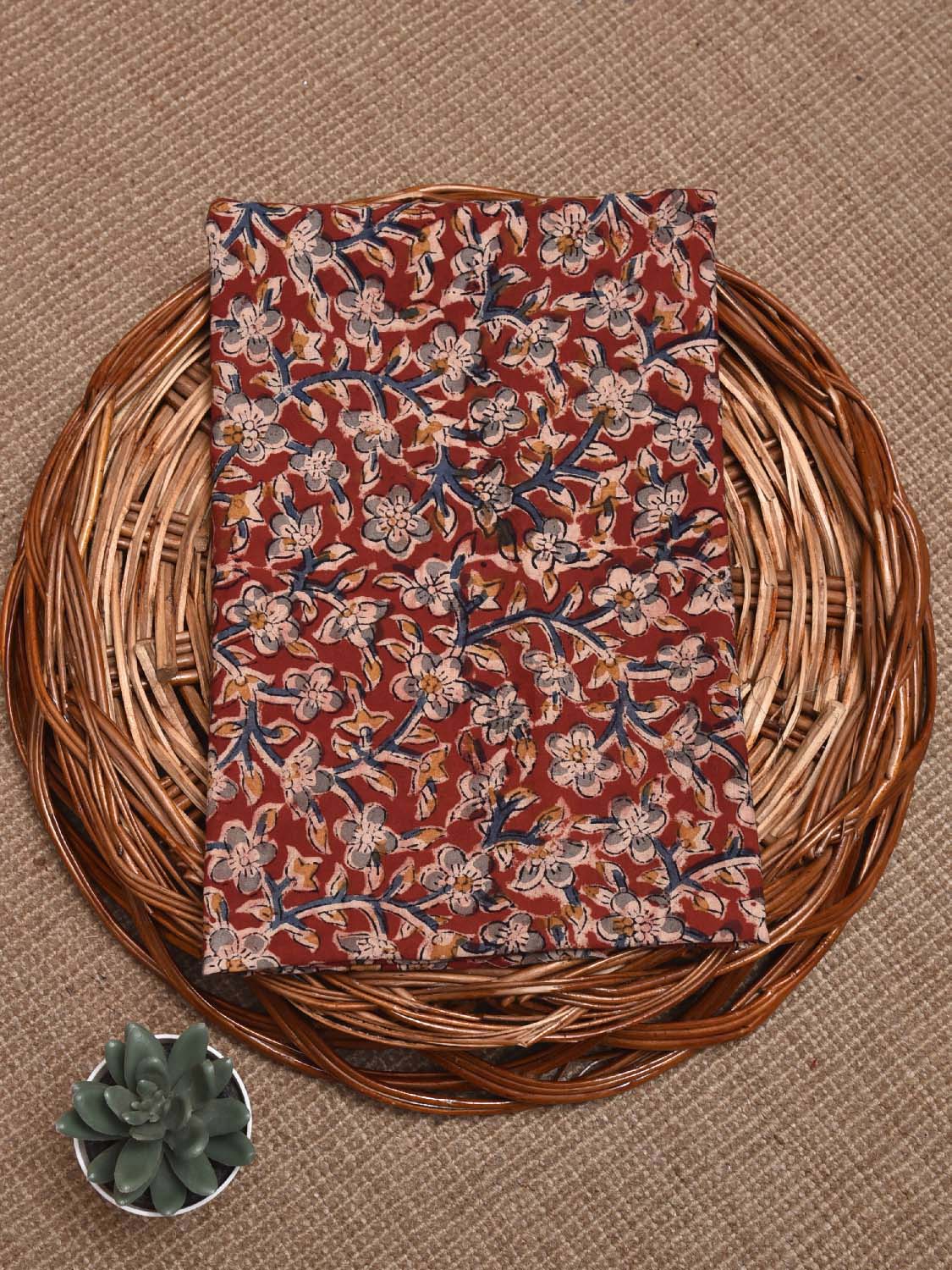 Red Kalamkari Block Print Cotton Blouse with Floral Design Length 1mt Width 44 Inches BL0131