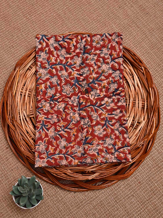 Red Kalamkari Block Print Cotton Blouse with Floral Design Length 1mt Width 44 Inches BL0131
