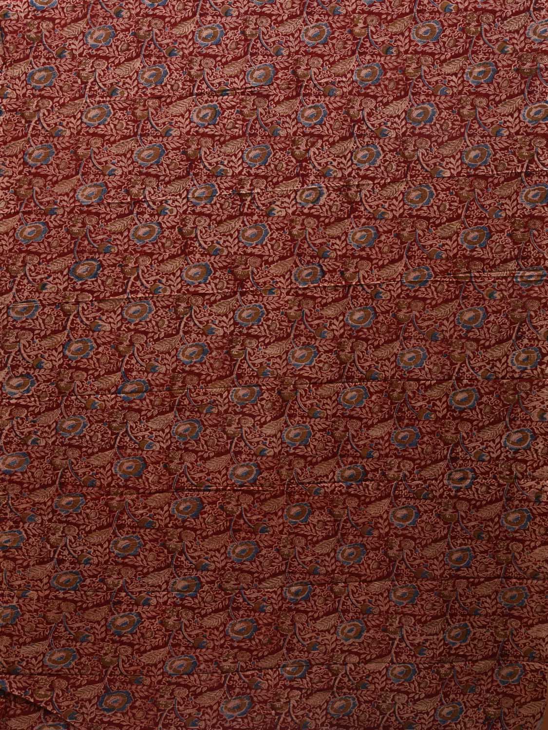 Red Kalamkari Hand Block Printed Cotton Natural Dye 2.5mts Fabric with Flowers and Leaves Design f0201