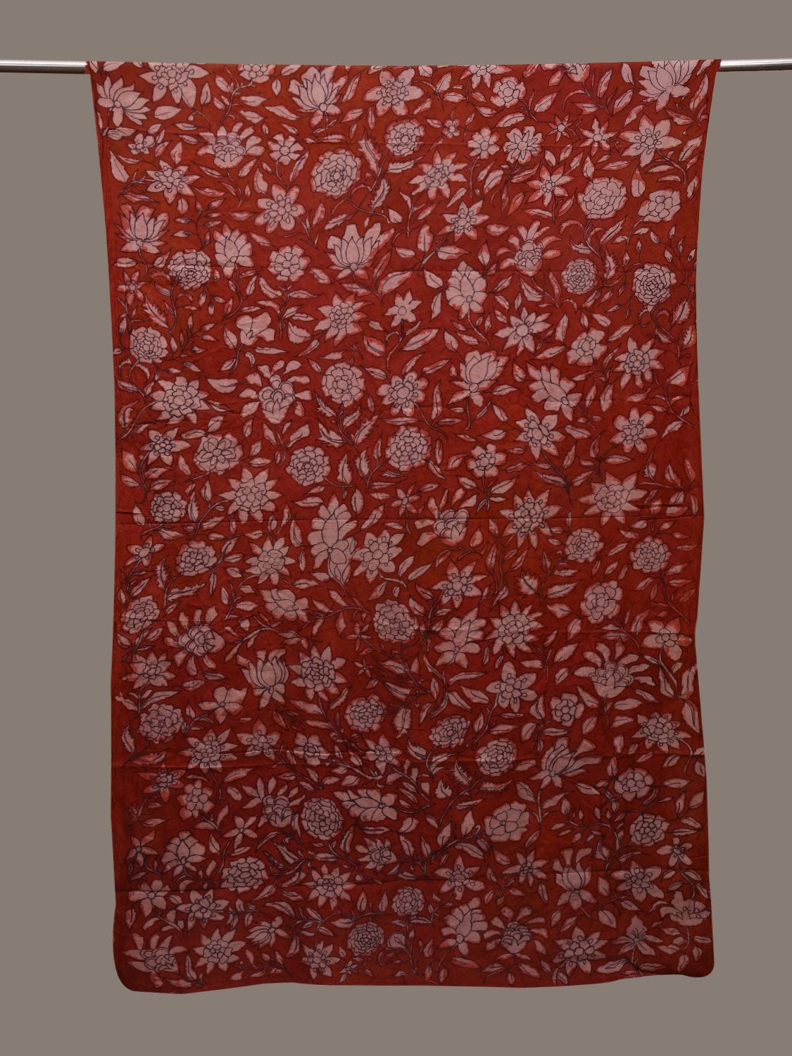 Red Kalamkari Hand Painted Cotton Handloom 3mts Fabric with Floral Design f0205