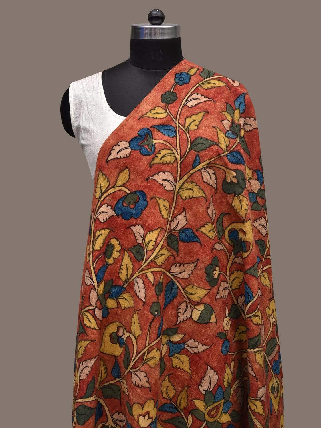 Red Kalamkari Hand Painted Cotton Handloom Dupatta with Floral Design ds2275