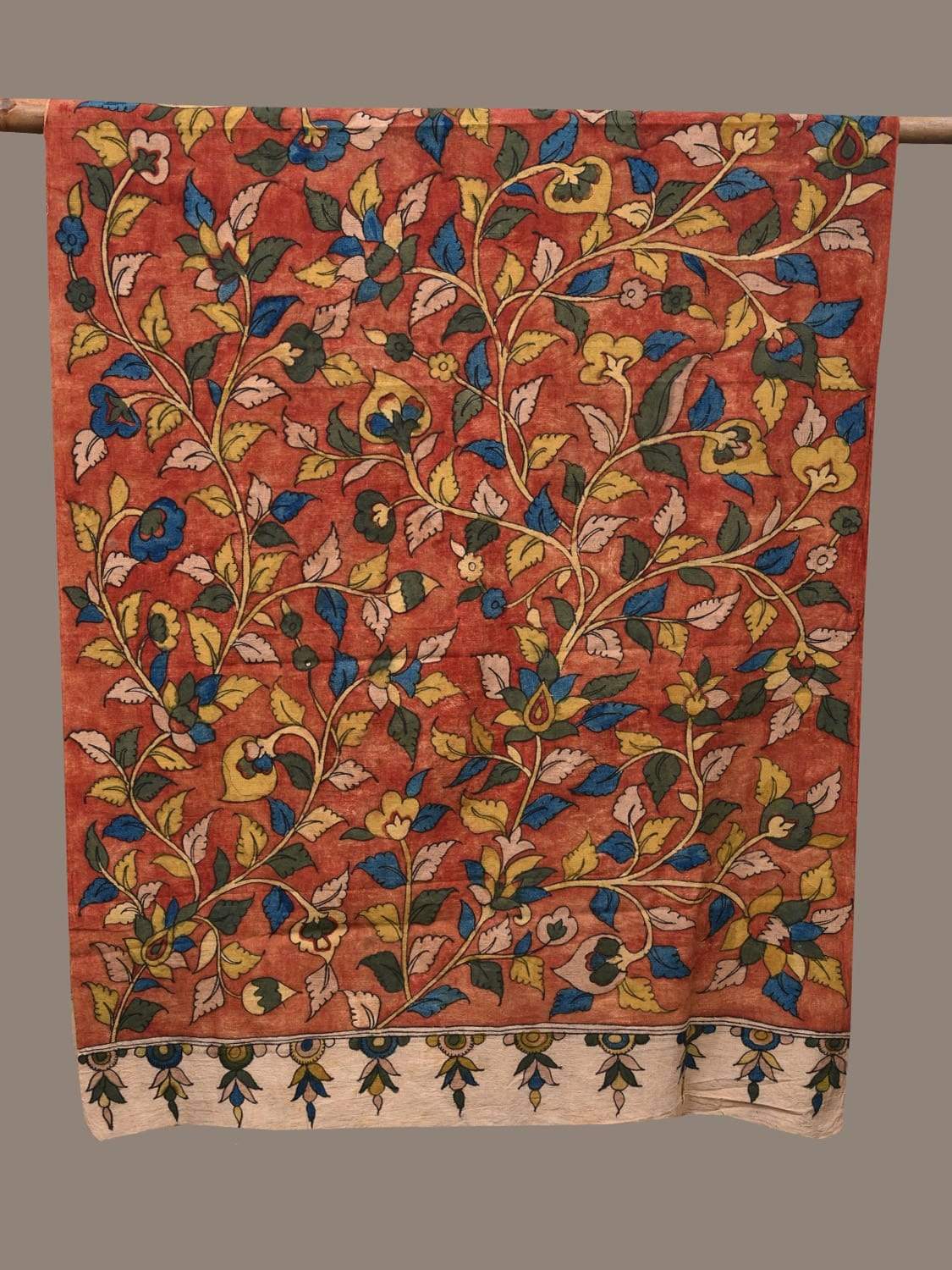 Red Kalamkari Hand Painted Cotton Handloom Dupatta with Floral Design ds2275