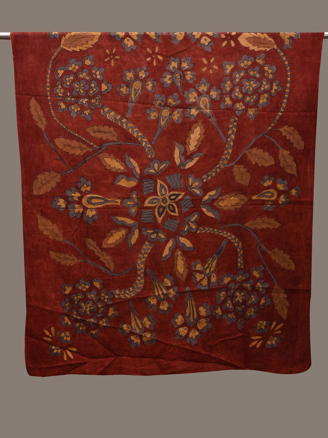 Red Kalamkari Hand Painted Cotton Handloom Dupatta with Floral Design ds2736