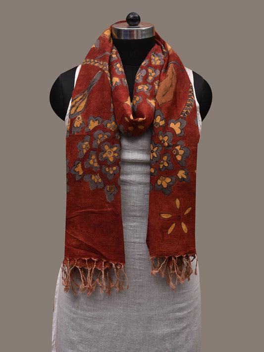 Red Kalamkari Hand Painted Cotton Handloom Dupatta with Floral Design ds2736