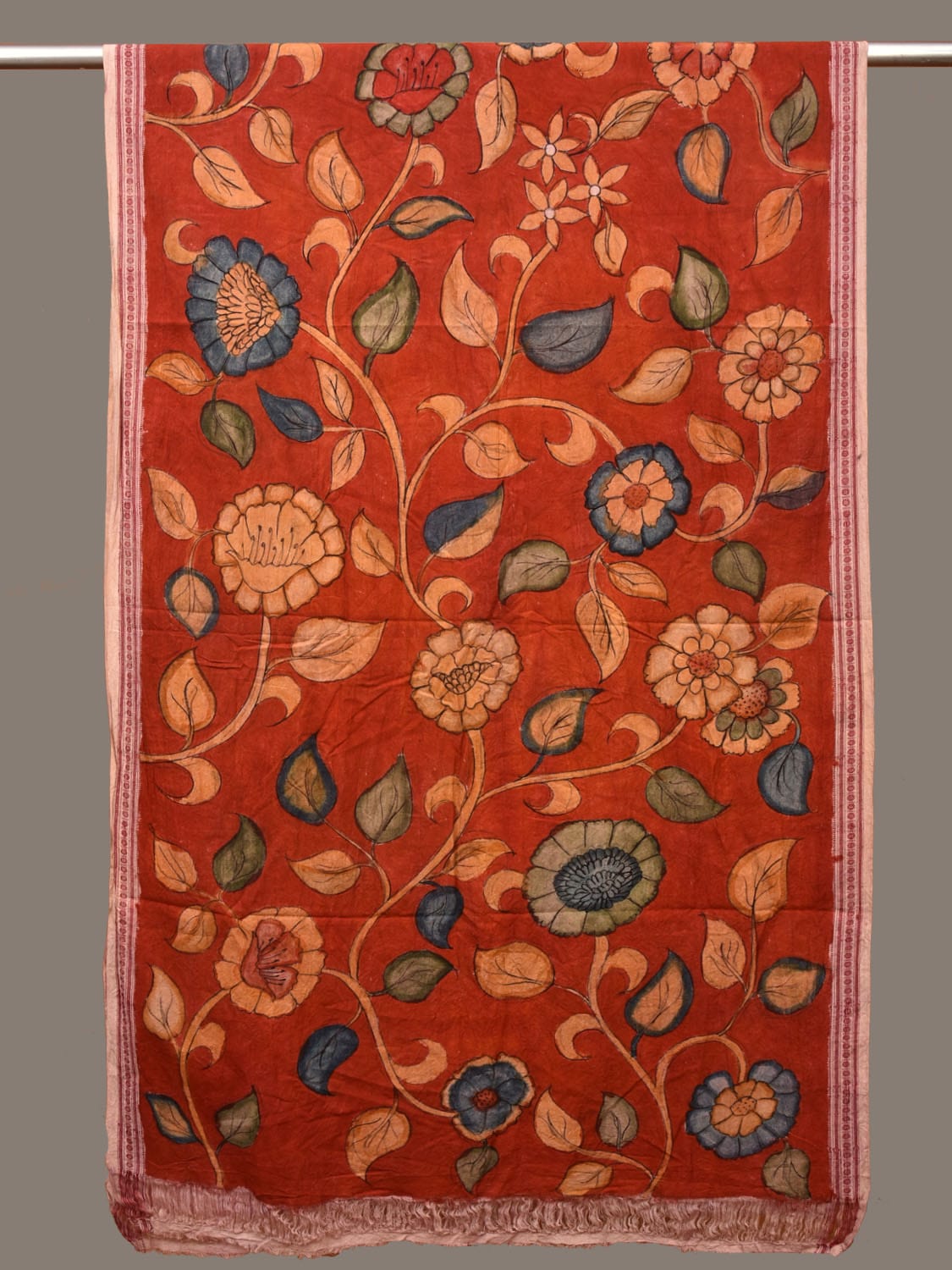 Red Kalamkari Hand Painted Cotton Handloom Dupatta with Floral Design ds3228