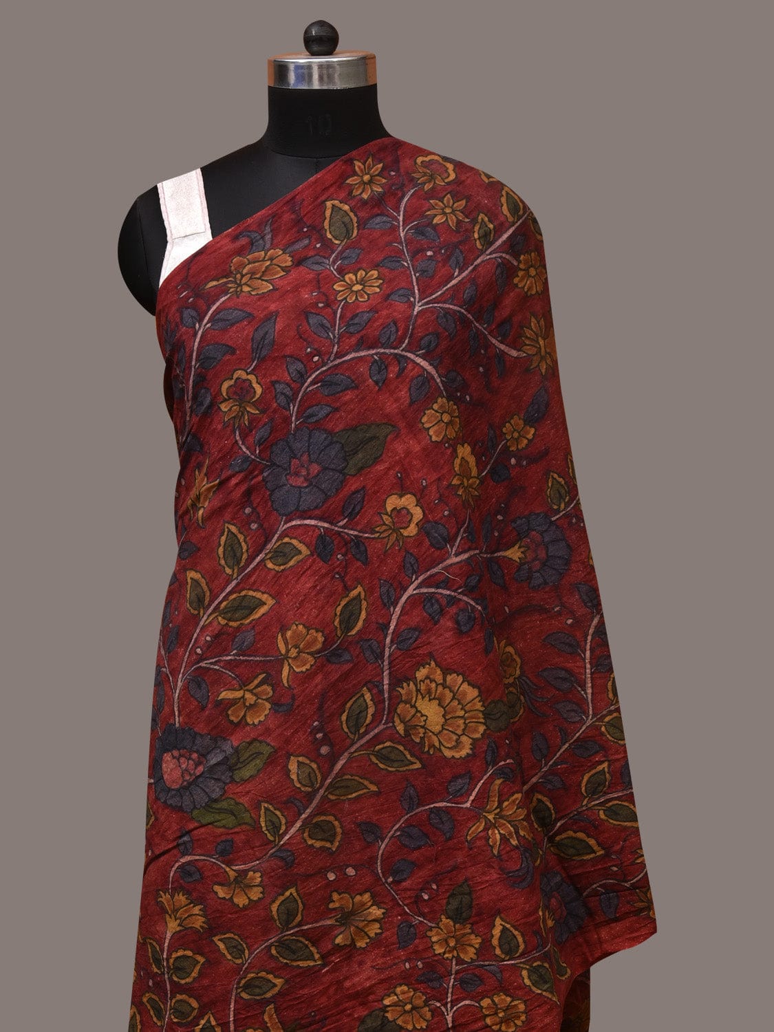 Red Kalamkari Hand Painted Cotton Handloom Dupatta with Floral Design ds3449