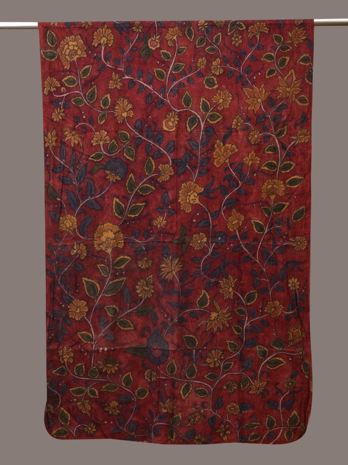 Red Kalamkari Hand Painted Cotton Handloom Dupatta with Floral Design ds3449