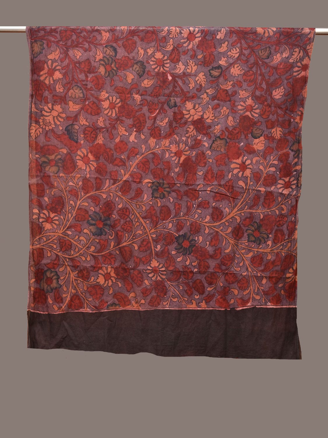 Red Kalamkari Hand Painted Cotton Handloom Dupatta with Leaves Design ds3197