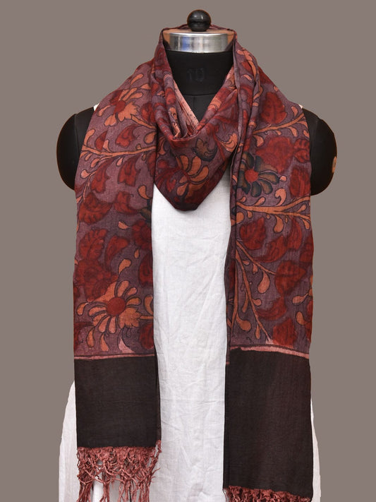 Red Kalamkari Hand Painted Cotton Handloom Dupatta with Leaves Design ds3197