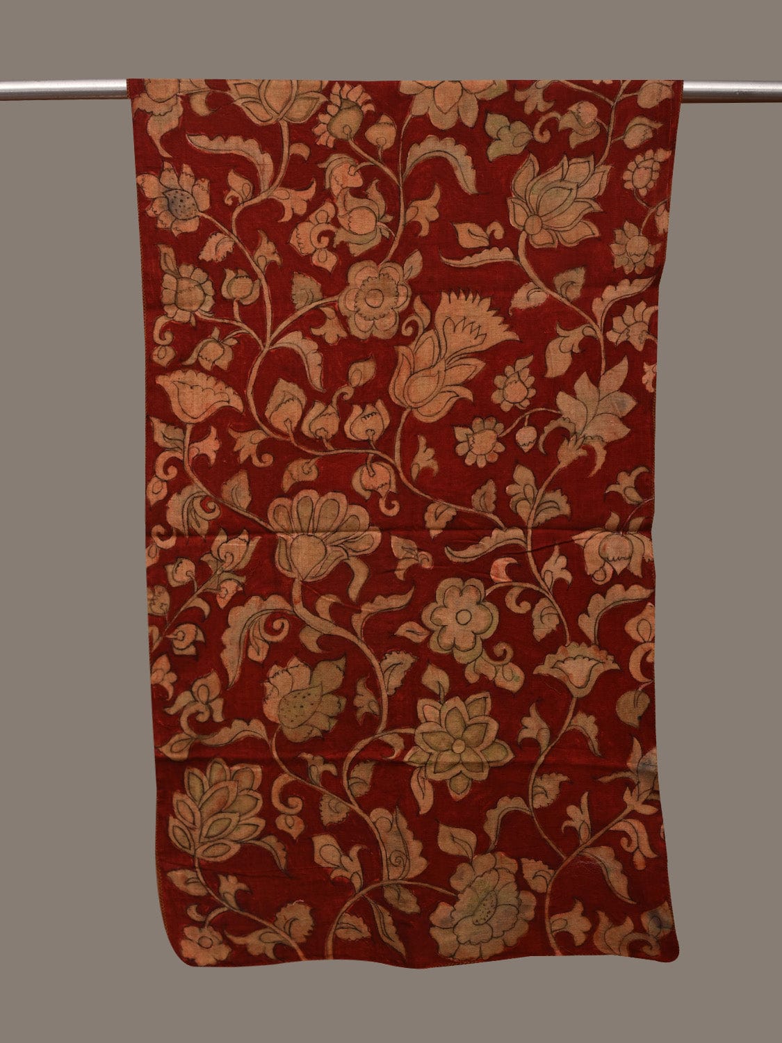 Red Kalamkari Hand Painted Cotton Handloom Stole with Floral Design ds3049