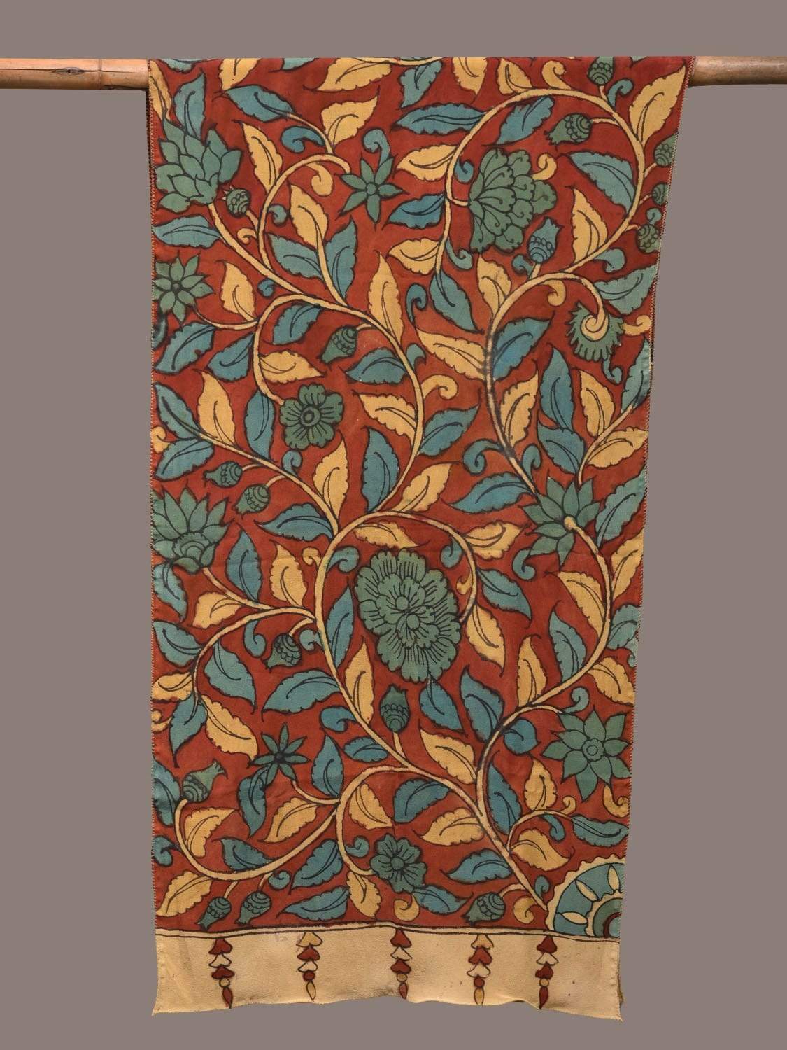 Red Kalamkari Hand Painted Crepe Stole with Floral Design ds2260