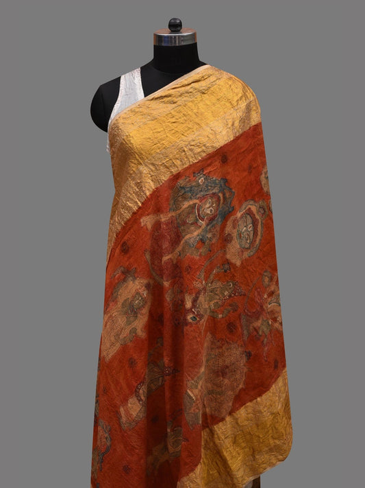 Red Kalamkari Hand Painted Kanchipuram Silk Handloom Dupatta with Dashavatar Design ds2616
