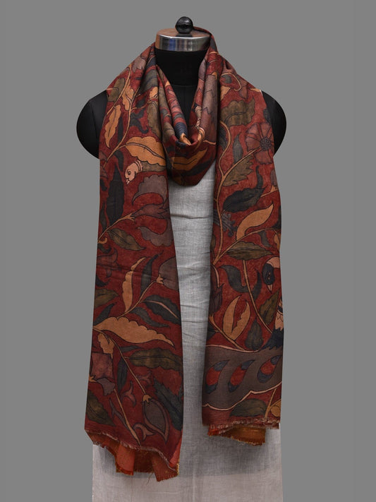 Red Kalamkari Hand Painted Kanchipuram Silk Handloom Dupatta with Floral Design ds2607