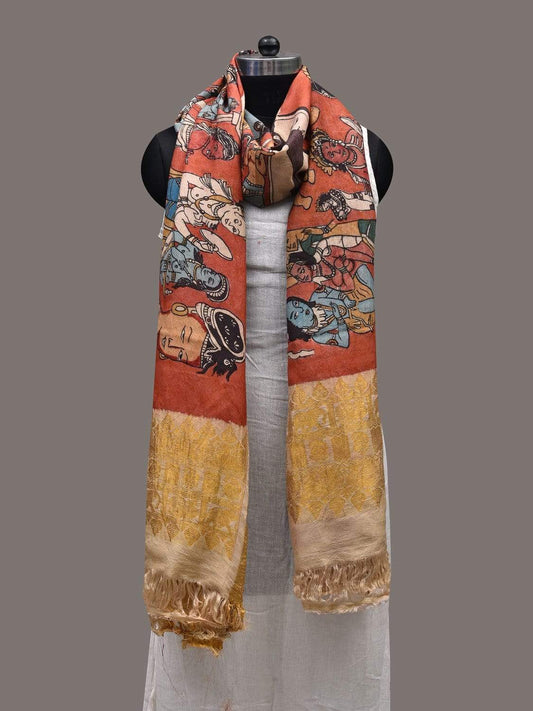 Red Kalamkari Hand Painted Kanchipuram Silk Handloom Dupatta with Painting Design ds2431