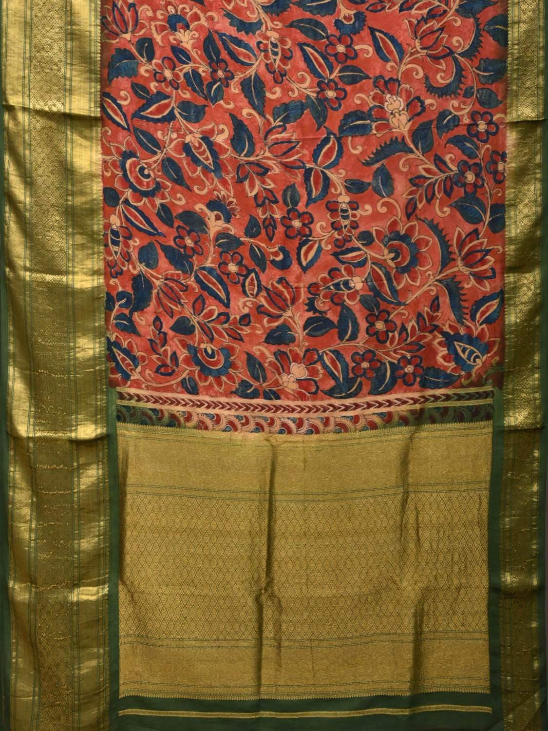 Red Kalamkari Hand Painted Kanchipuram Silk Handloom Saree with Floral Design KL0442