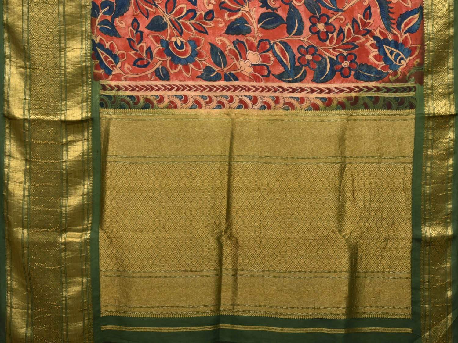 Red Kalamkari Hand Painted Kanchipuram Silk Handloom Saree with Floral Design KL0442