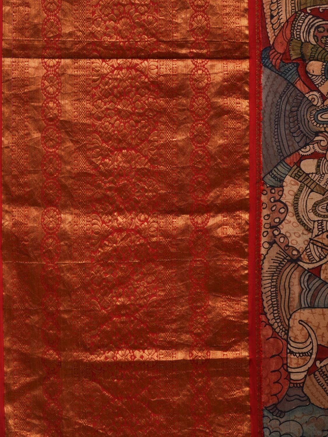 Red Kalamkari Hand Painted Kanchipuram Silk Handloom Saree with Ramayan Story Design KL0581
