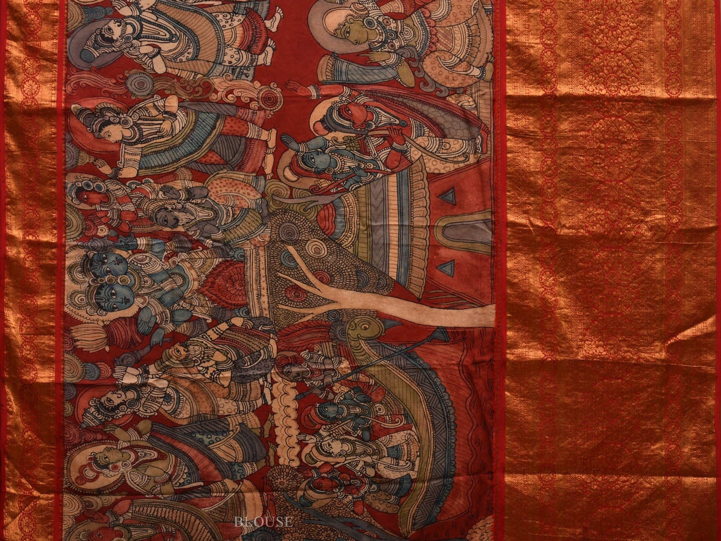 Red Kalamkari Hand Painted Kanchipuram Silk Handloom Saree with Ramayan Story Design KL0581