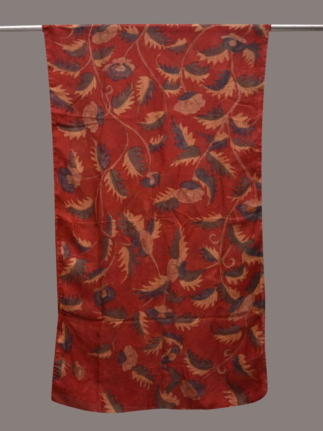 Red Kalamkari Hand Painted Silk Handloom Stole with Leaves Design ds2564