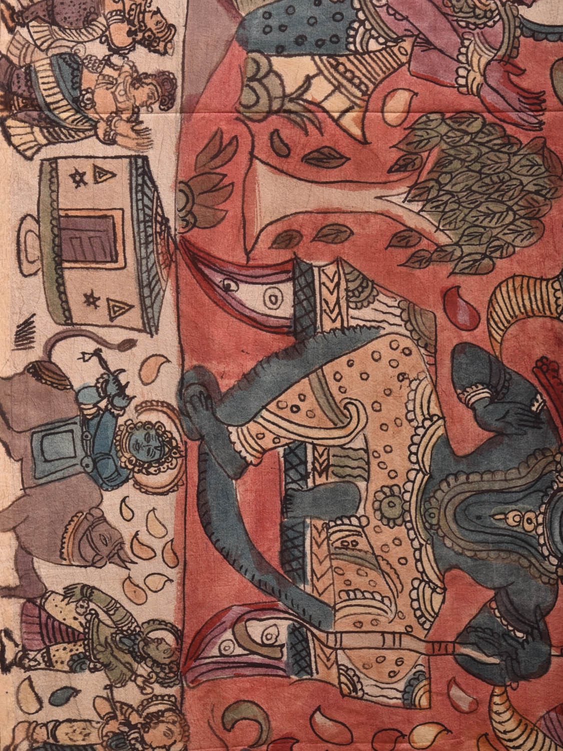 Red Kalamkari Hand Painted Silk Saree with Krishna Design KL0780