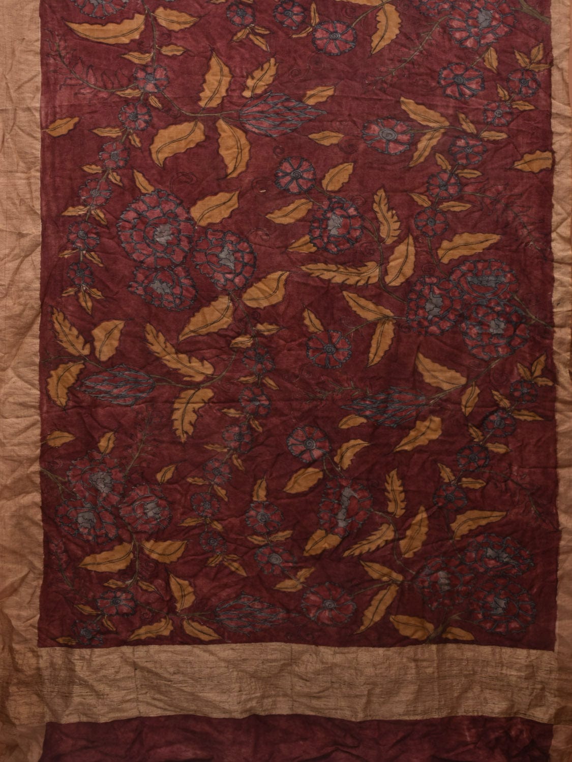 Red Kalamkari Hand Painted Tussar Handloom Saree with Floral Design KL0655