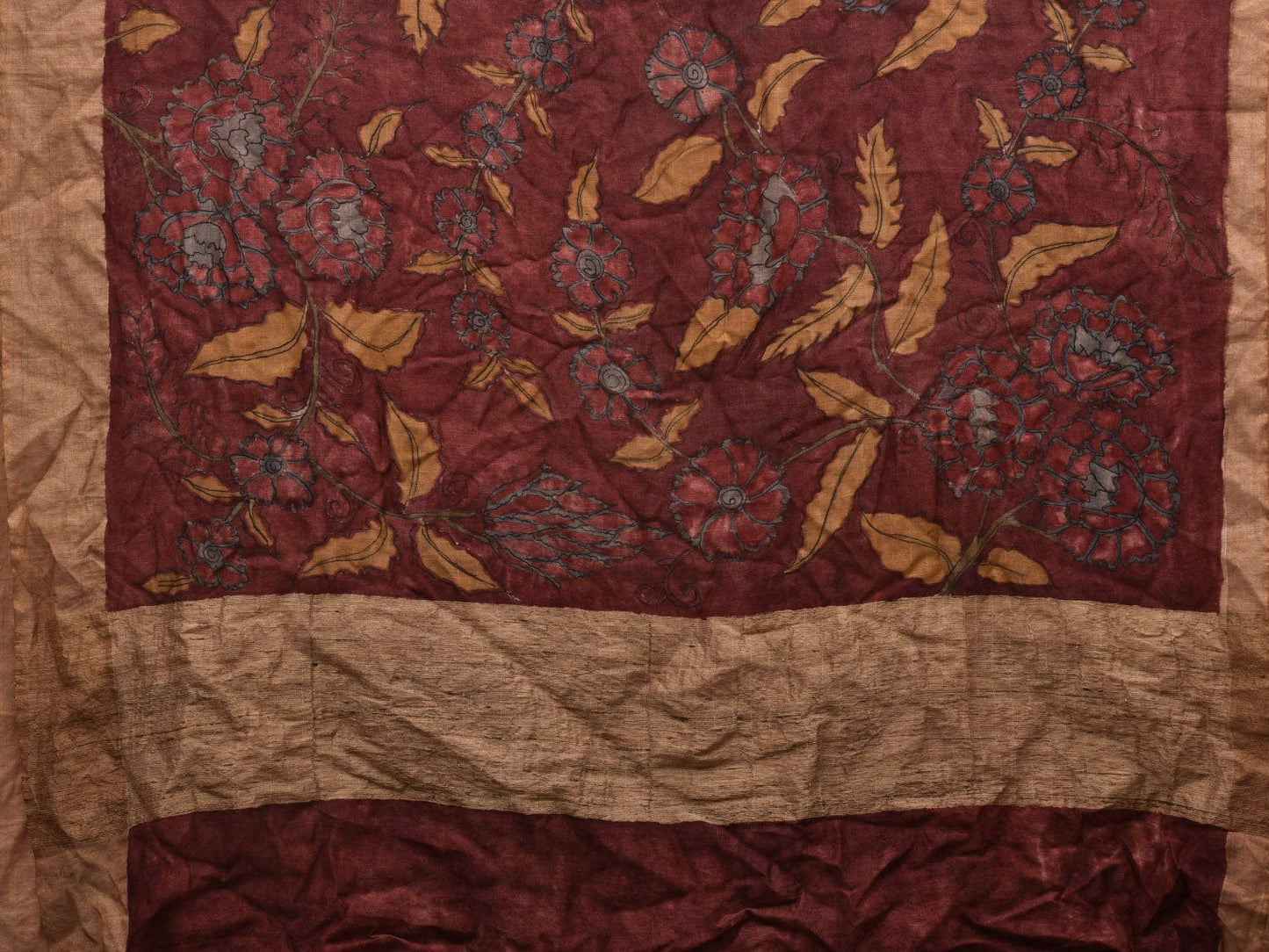 Red Kalamkari Hand Painted Tussar Handloom Saree with Floral Design KL0655