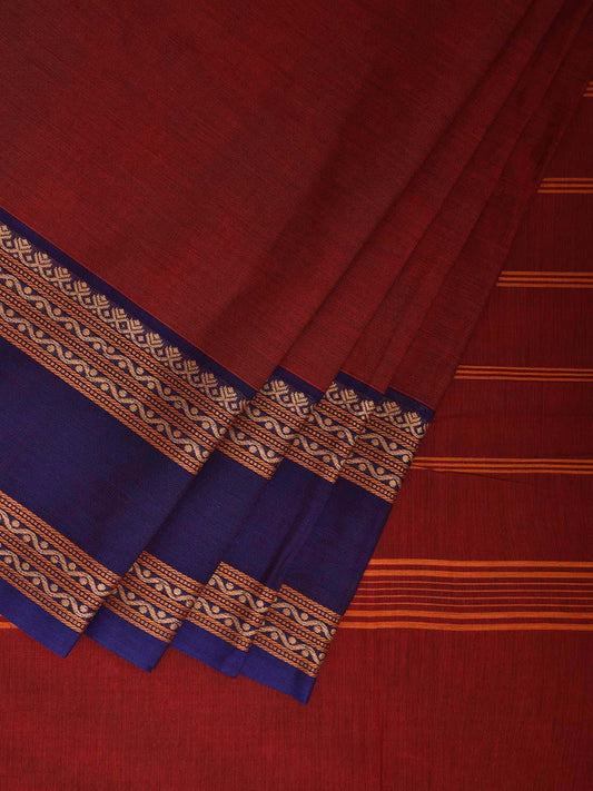 Red Kanchipuram Cotton Plain Saree with Ganga-Jamuna Border Design Kalamkari Blouse k0826
