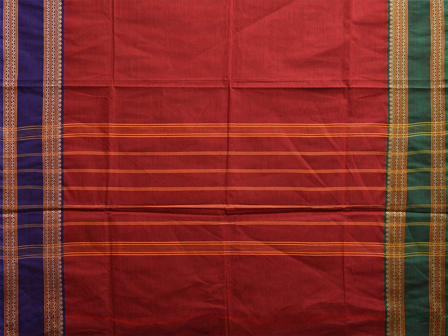Red Kanchipuram Cotton Plain Saree with Ganga-Jamuna Border Design Kalamkari Blouse k0826
