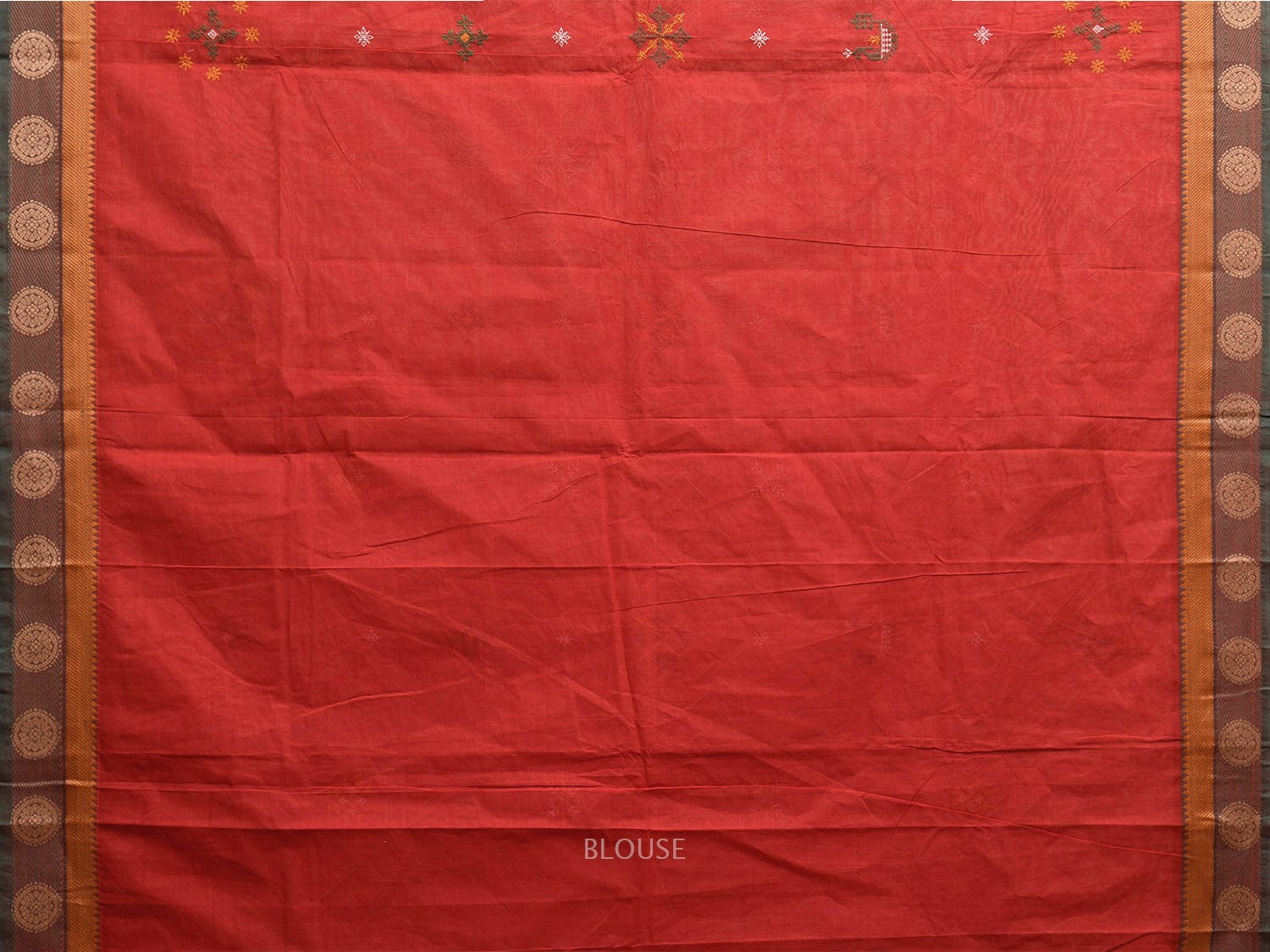 Red Kanchipuram Cotton Saree with Kasuti Work and Border Design o0650