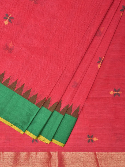 Red Khadi Cotton Handloom Saree with Jamdani Buta Design kh0640