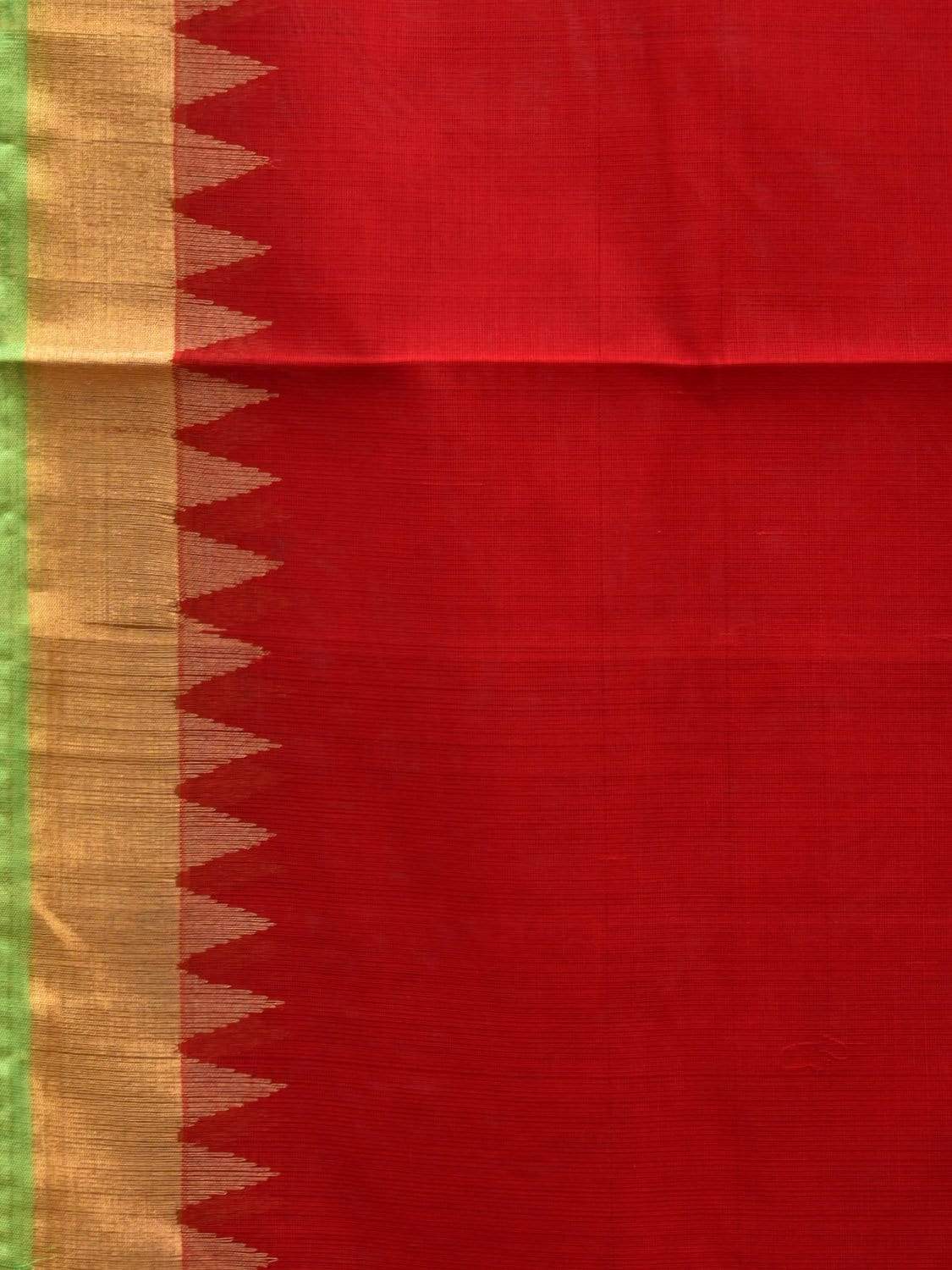 Red Khadi Cotton Handloom Saree with Peacock and Lotus Pallu Design kh0532