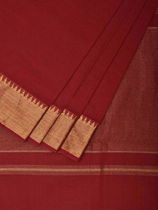 Red Mangalgiri Cotton Handloom Saree with Strips and Zari Border Design No Blouse mn0082
