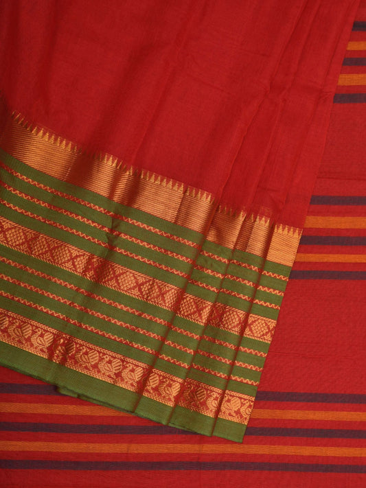 Red Narayanpet Cotton Handloom Plain Saree with Big Border Design No Blouse np0631