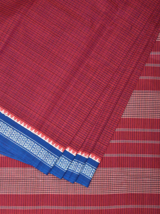 Red Narayanpet Cotton Handloom Saree with Checks Design No Blouse np0689