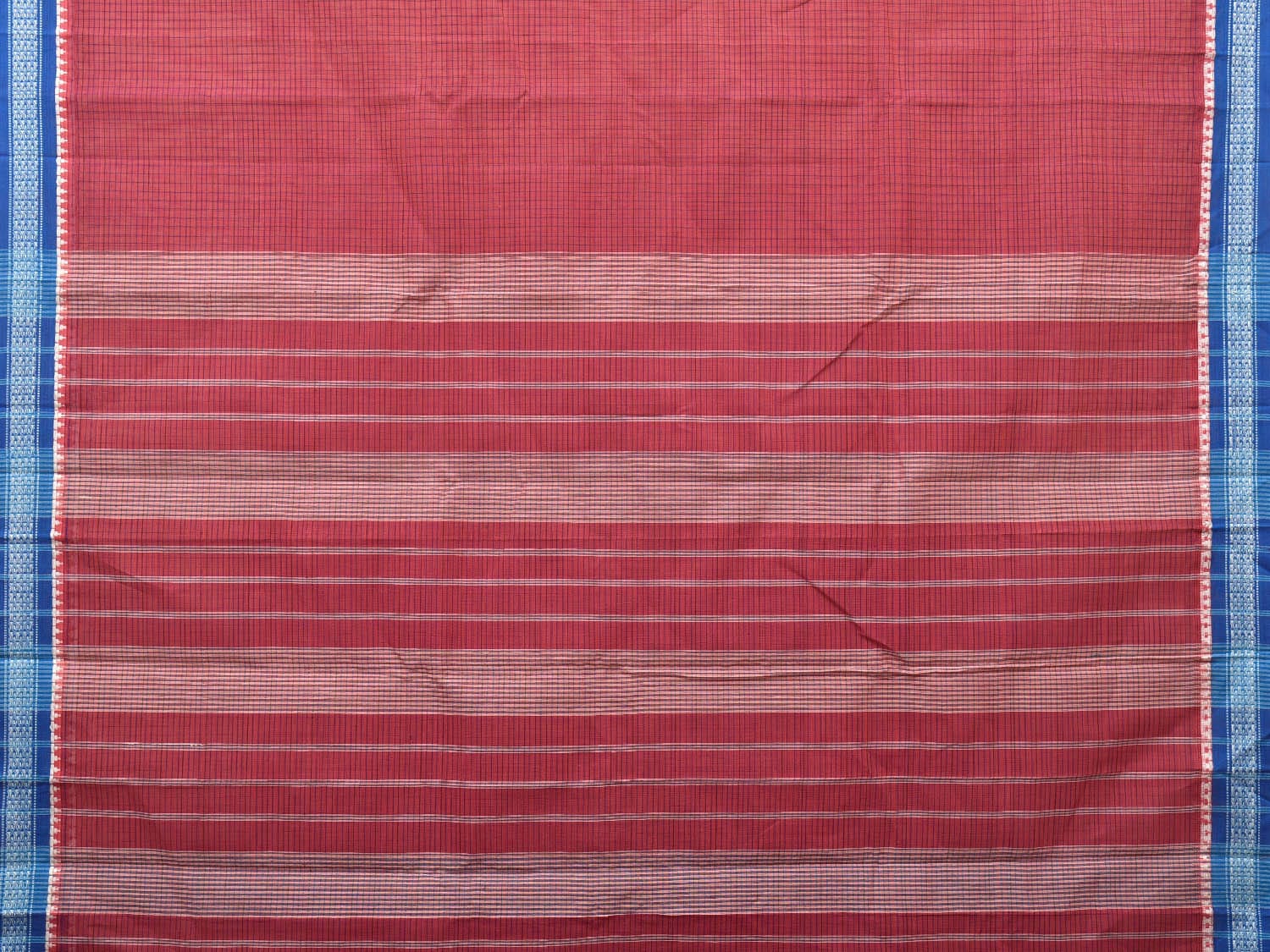 Red Narayanpet Cotton Handloom Saree with Checks Design No Blouse np0689