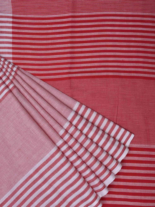 Red Organic Cotton Handloom Saree with Stripes Design o0128