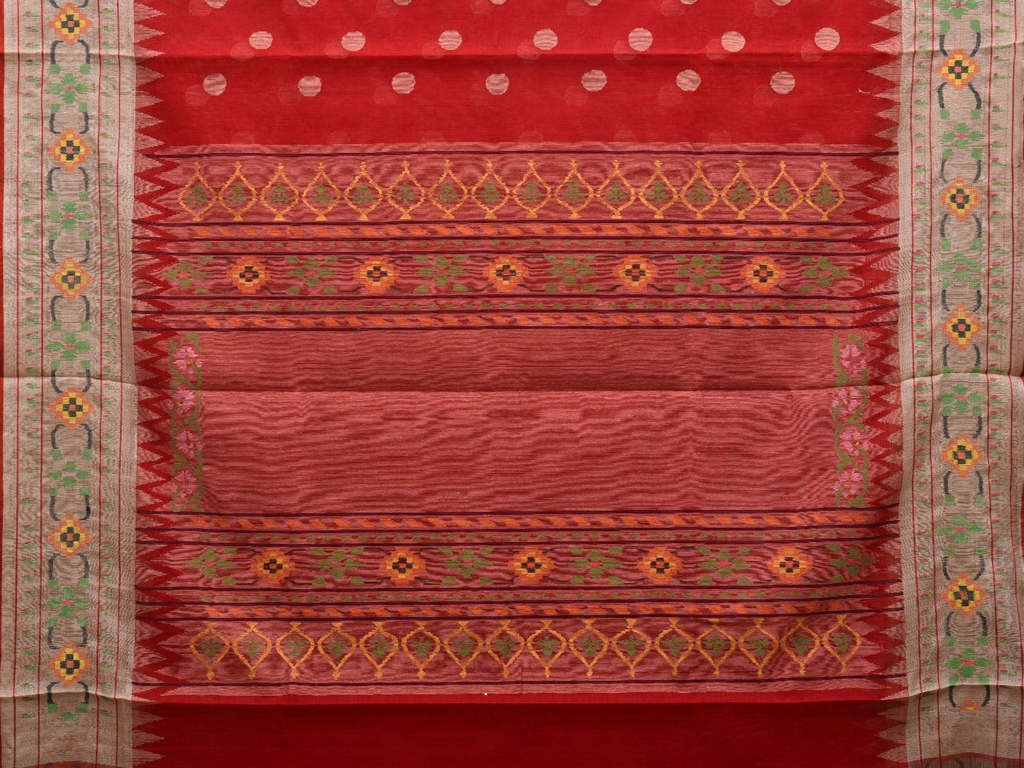 Red Paithani Cotton Handloom Saree with Aakruti Border Design p0433
