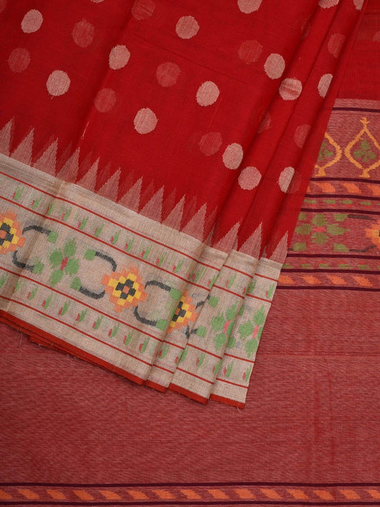 Red Paithani Cotton Handloom Saree with Aakruti Border Design p0433