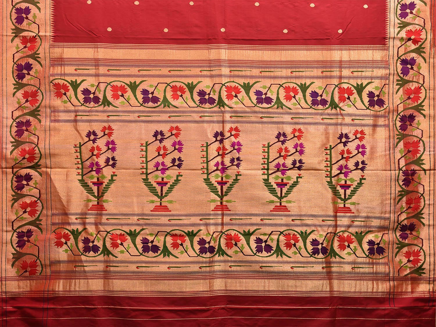 Red Paithani Silk Handloom Saree with Aashavali Border Design p0496