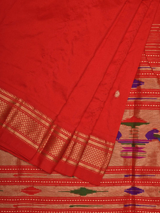 Red Paithani Silk Handloom Saree with Single Pallu Design p0450