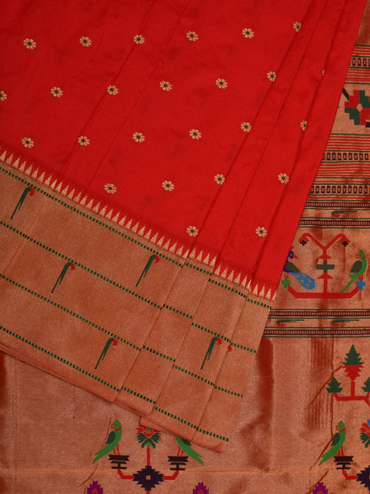 Red Paithani Silk Handloom Saree with Triple Muniya Border Design p0435